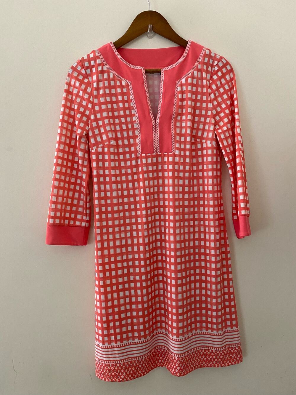 Cabana Life Tunic Dress Coral Pink White 3/4 Sleeve UPF 50+ Small EUC Beach